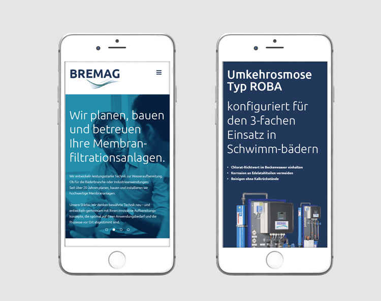 Zwei Smartphones zeigen die Mobilansicht der Webseite