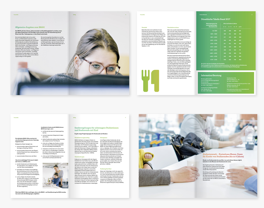 Aufgeschlagene Magazinseiten zur Demonstration des Layouts