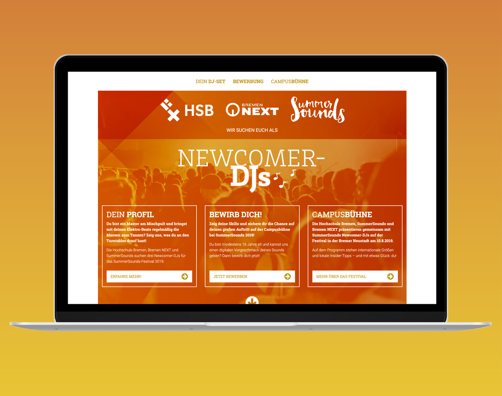 Webseite für die Bewerbung als Newcomer DJ beim Summer Sounds Festival