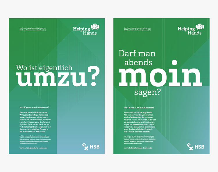 Plakate mit den Aufschriften „Wo ist eigentlich umzu?“ und „Darf man abends moin sagen?“