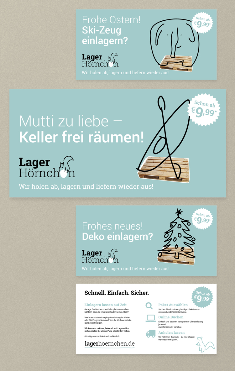 Flyer und Postkarten mit Illustrationen auf Europaletten
