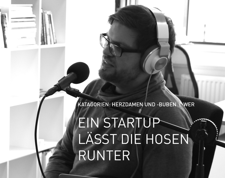 Foto von Andreas Dantz während eines Interviews mit der Aufschrift „Ein Startup lässt die Hosen runter“